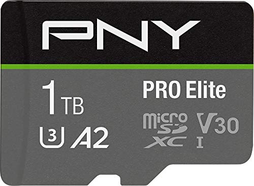 PNY PRO Elite 1TB microSDXC-Speicherkarte + SD-Adapter mit A2 App Performance + 100MB/s Lesegeschwindigkeit, Klasse 10 UHS-I, U3, V30 für 4K-Video von PNY