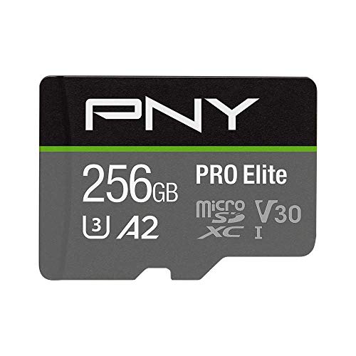 PNY PRO Elite 256GB microSDXC-Speicherkarte + SD-Adapter, Klasse 10 UHS-I, U3, A2, V30 für 4K-Video, Lesegeschwindigkeit bis zu 100MB/s von PNY