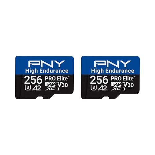 PNY 2x256GB PRO Elite™ High Endurance C10 U3 V30 A2 microSDXC-Flash-Speicherkarte – bis zu 100/90 MB/s Lesen/Schreiben, 4K UHD, Full HD, UHS-I, Überwachung, Heimsicherheit, Dashcam von PNY