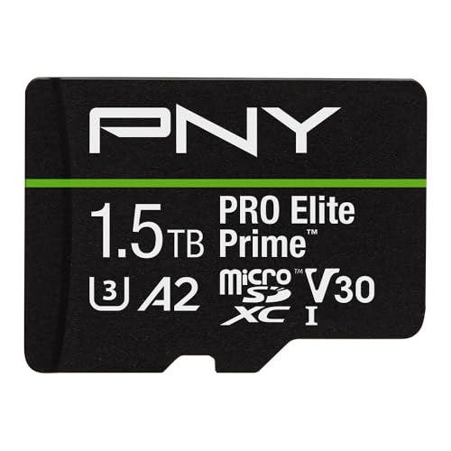 PNY Tarjeta microSD 1.5TB Pro Elite Prime Class 10 U3 V30 A2 + Adaptador SD - Hasta 200MB/s, Class 10, U3, V30, A2, 4K UHD, Full HD, UHS- von PNY