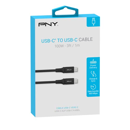 PNY USB-C™ auf USB-C Kabel 1m, bis zu 100W, ideal zum Laden und Synchronisieren von Laptops, Smartphones, Tablets und anderen USB Typ-C fähigen Geräten und Zubehör von PNY