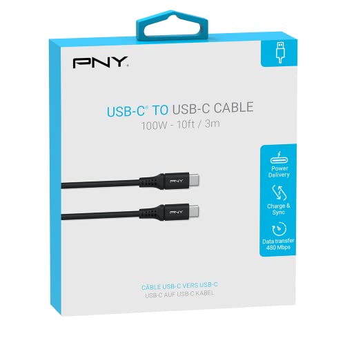 PNY USB-C™ auf USB-C Kabel 3m, bis zu 100W, ideal zum Laden und Synchronisieren von Laptops, Smartphones, Tablets und anderen USB Typ-C fähigen Geräten und Zubehör von PNY