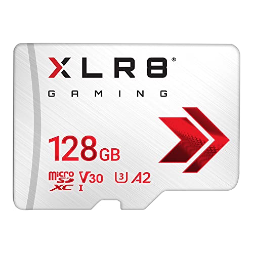 PNY XLR8 Gaming 128 GB Class 10 U3 V30 A2 microSDXC Flash-Speicherkarte, Lesegeschwindigkeit bis zu 100 MB/s, ideal für Smartphones, Tablets, Handheld-Konsolen, weiß von PNY