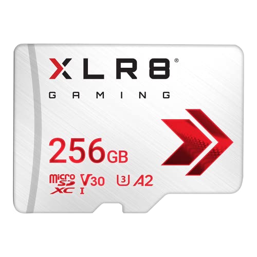 PNY XLR8 Gaming 256 GB Class 10 U3 V30 A2 microSDXC Flash-Speicherkarte, Lesegeschwindigkeit bis zu 100 MB/s, ideal für Smartphones, Tablets, Handheld-Konsolen, weiß von PNY