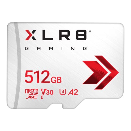 PNY XLR8 Gaming 512 GB Class 10 U3 V30 A2 microSDXC Flash-Speicherkarte, Lesegeschwindigkeit bis zu 100 MB/s, ideal für Smartphones, Tablets, Handheld-Konsolen, weiß von PNY