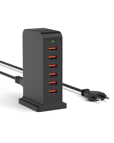 POANES 6 Port USB Ladestation 50W USB Ladegerät Mehrfach USB-C Handy Netzteil Mehrfachstecker Charging Station für iPhone iPad iPod Samsung Huawei LG Nexus HTC Nokia Motorola von POANES