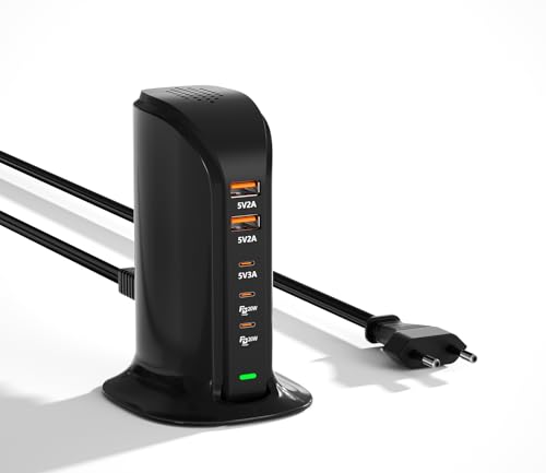 POANES USB C Ladegerät Mehrfach 55W Tower USB Ladestation für mehrere Geräte USB Netzteil für iPhone 15/14/11/12/13 Pro Max, Samsung Galaxy S23 S22 S21,LG,etc von POANES