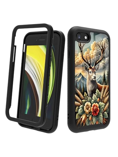 POCOOA Kompatibel mit iPhone SE 2022/2020 (3./2. Generation), iPhone 8/7, stoßfeste, robuste, doppellagige Schutzhülle für Damen und Herren, Hirschblumen, Berge 115 von POCOOA