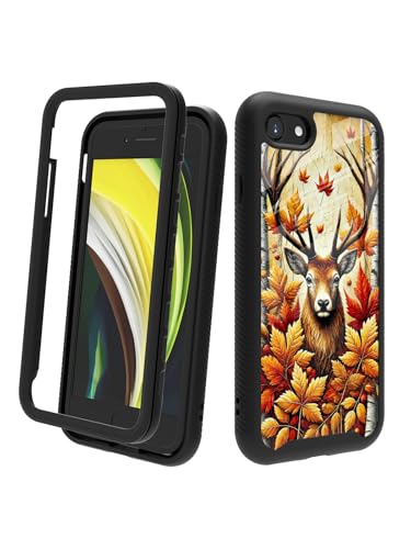 POCOOA Kompatibel mit iPhone SE 2022/2020 (3./2. Generation), iPhone 8/7, stoßfeste, robuste, doppellagige Schutzhülle für Damen und Herren, Hirschfall-Ahornblatt 098 von POCOOA