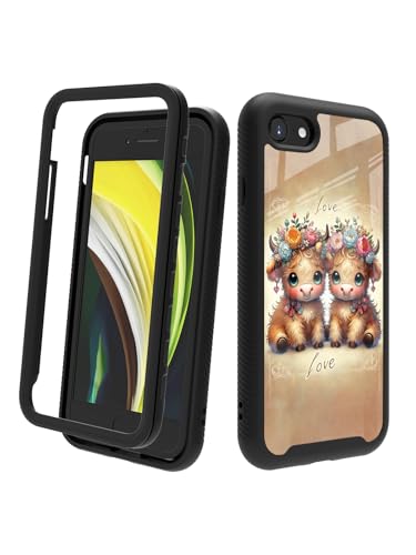 POCOOA Kompatibel mit iPhone SE 2022/2020 (3./2. Generation), iPhone 8/7, stoßfeste, robuste, doppellagige Schutzhülle für Damen und Herren, Love Highland Cow 104 von POCOOA