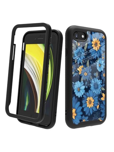 POCOOA Kompatibel mit iPhone SE 2022/2020 (3./2. Generation), iPhone 8/7, stoßfeste, robuste, doppellagige Schutzhülle für Damen und Mädchen, Blaue Blume 011 von POCOOA