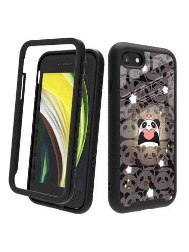 POCOOA Kompatibel mit iPhone SE 2022/2020 (3./2. Generation), iPhone 8/7, stoßfeste, robuste, doppellagige Schutzhülle für Damen und Mädchen, Cartoon-Panda 024 von POCOOA