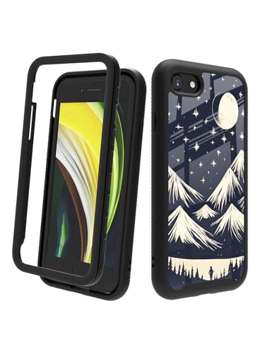 POCOOA Kompatibel mit iPhone SE 2022/2020 (3./2. Generation), iPhone 8/7, stoßfeste, robuste, doppellagige Schutzhülle für Damen und Mädchen, Motiv: Mond Sterne Berg 013 von POCOOA