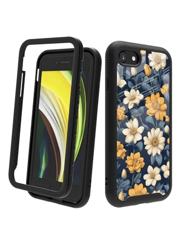 POCOOA Kompatibel mit iPhone SE 2022/2020 (3./2. Generation), iPhone 8/7, stoßfeste, robuste, doppellagige Schutzhülle für Damen und Mädchen, Weiß / Gelb mit Blumenmuster 010 von POCOOA