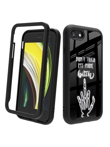 POCOOA Kompatibel mit iPhone SE 2022/2020 (3./2. Generation), iPhone 8/7, stoßfeste, robuste, doppellagige Schutzhülle für Damen und Mädchen – Totenkopf Don't Touch My Phone 058 von POCOOA