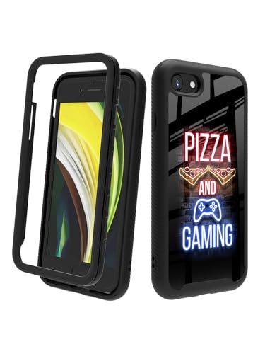 POCOOA Kompatibel mit iPhone SE 2022/2020 (3./2. Generation), iPhone 8/7, stoßfeste, robuste, doppellagige Schutzhülle für Jungen, Kinder, Herren – Game Pizza Gaming 117 von POCOOA