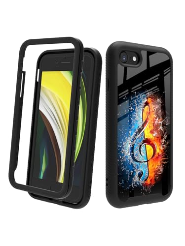 POCOOA Kompatibel mit iPhone SE 2022/2020 (3./2. Generation), iPhone 8/7, stoßfeste, robuste, doppellagige Schutzhülle für Jungen, Kinder, Herren – Water Fire Music 077 von POCOOA