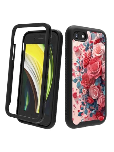 POCOOA Kompatibel mit iPhone SE 2022/2020 (3./2. Generation), iPhone 8/7, stoßfeste, robuste, zweilagige Schutzhülle für Damen und Mädchen, Rote Rose, Blume, Blume, Ästhetik, 008 von POCOOA