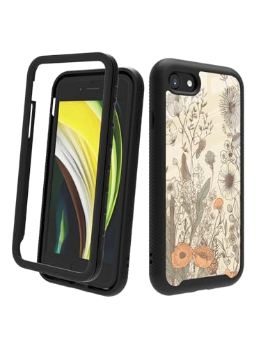 POCOOA Kompatibel mit iPhone SE 2022/2020 (3./2. Generation), iPhone 8/7, stoßfeste, robuste, zweilagige Schutzhülle für Damen und Mädchen, Vintage Boho Flower Floral 003 von POCOOA