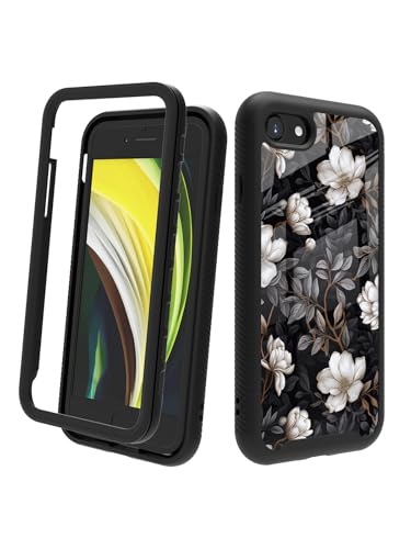 POCOOA Kompatibel mit iPhone SE 2022/2020 (3./2. Generation), iPhone 8/7, stoßfeste, robuste, zweilagige Schutzhülle für Damen und Mädchen, Weiß mit Blumenmuster, ästhetisch 002 von POCOOA