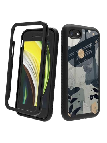 POCOOA Kompatibel mit iPhone SE 2022/2020 (3./2. Generation), iPhone 8/7 | Stoßfeste, robuste, zweilagige Schutzhülle für Damen und Mädchen – Dunkle Boho-Mondblume 028 von POCOOA