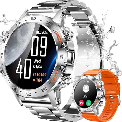 PODOEIL Herren Smartwatch Mit Metallarmband, 1,39 Zoll HD Robuste Militär Smart Watch Mit Herzfrequenz, Blutdruck, Schlafüberwachung Für Android Ios Samsung, 100+ Sportmodi Sportuhr von PODOEIL