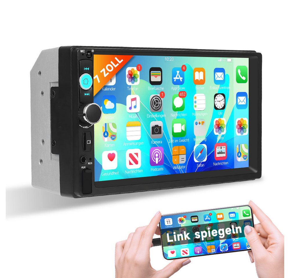 PODOFO 7-Zoll-Dual-Din-Autoradio mit Mirro-Link-Rückfahrkamera Autoradio (FM, MP5 Multimedia-Spieler Mirro link bluetooth) von PODOFO