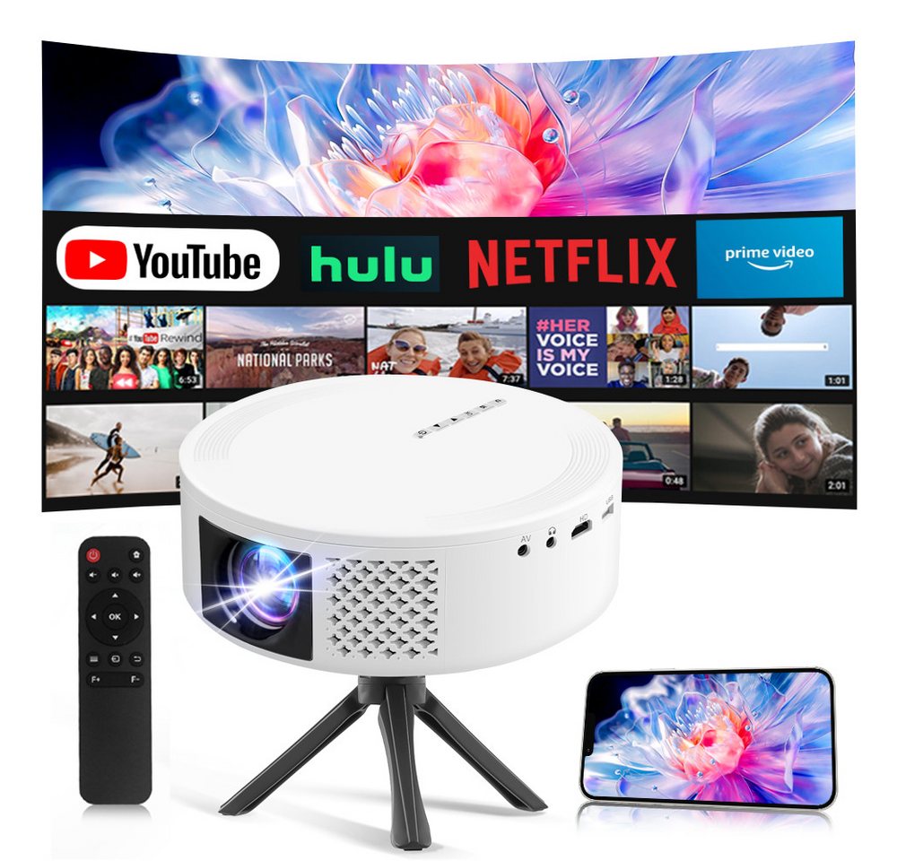 PODOFO Diaprojektor Smart Mini Beamer: 4K, WLAN, Bluetooth, Auto-Keystone, 180° drehbar PODOFO Diaprojektor Smart Mini Beamer: 4K, WLAN, Bluetooth, Auto-Keystone, 180° drehbar von PODOFO