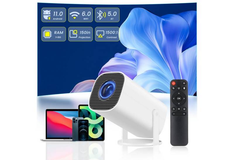 PODOFO Mini Beamer,4K Full HD 1080P Android 11.0 180°Dreh Tragbarer Projector Mini-Beamer (4000 lm, 1500:1, 1920*1080 px, 2.4/5G Dual WiFi und Bluetooth 5.0, mit Android und IOS 11.0) von PODOFO