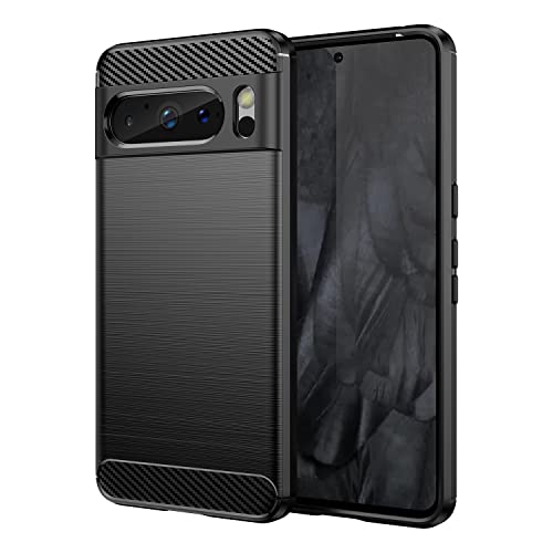 Hülle für Google Pixel 8 Pro Handyhülle Schutzhülle Carbon Look Case Cover Tasche Etui Flexibel in Schwarz von POEGO