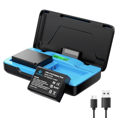 POEOSAS LP-E10 Akku für Canon T7, 2er-Pack 1600mAh mit USB-C 20W Fast Charge Case, Kompatibel mit EOS Rebel T7 T6 T5 T3 T100, Kiss X50 X70, 2000D 1300D 1200D 1100D Kamera, Magnetischer Schnappdeckel von POEOSAS