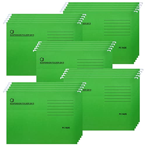Foolscap Hängemappen, 25 Stück Hängeregister Mappen aus Recyceltem Karton mit Registerkarten und Karteneinsätzen, Hängeregistraturen für Büro und Schule, Grün von POERMA