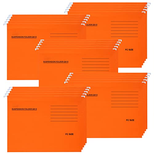 Foolscap Hängemappen, 25 Stück Hängeregister Mappen aus Recyceltem Karton mit Registerkarten und Karteneinsätzen, Hängeregistraturen für Büro und Schule, Orange von POERMA