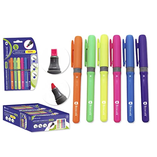 POESSA Textmarker Fluor Dreifach-Spitze, 6 Neonfarben von POESSA