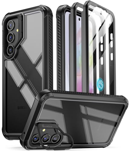 POETIC Guardian Hülle Kompatibel mit Galaxy A35 5G 2024, [integrierter Kameraständer] Ganzkörper-stoßfeste, robuste, durchsichtige Schutzhülle mit integrierter Displayschutz, Schwarz/Klar von POETIC
