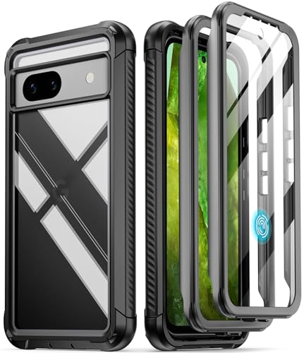 POETIC Guardian Hülle kompatibel mit Pixel 8A 5G (2024), integrierter Displayschutz [funktioniert mit Fingerabdruck-ID], [2 Frontrahmen] Ganzkörper-stoßfeste, robuste, Schutzhülle, Schwarz/Klar von POETIC