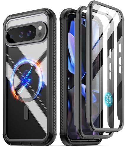 POETIC Guardian MagPro Hülle für Google Pixel 9 Pro XL 5G, [Kompatibel mit MagSafe & Fingerabdruck-ID], [2 Frontrahmen] Ganzkörper Stoßfeste Klare Abdeckung mit eingebautem Displayschutz, von POETIC