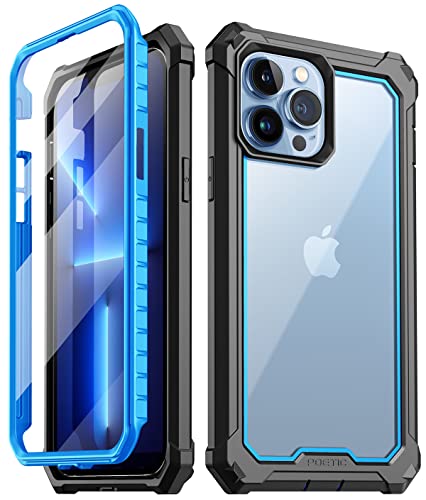POETIC Guardian Serie Hülle Kompatibel mit iPhone 13 Pro Max 6,7 Zoll, 360 Grad Ganzkörper Schutzhülle, stoßfest, robust, transparent, Bumper case mit Eingebauter Displayschutz, Blau/Klar von POETIC