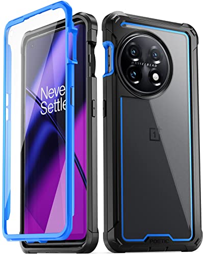 POETIC Guardian Series Hülle Kompatibel mit OnePlus 11 5G 6.7 Zoll, 360 Grad Ganzkörper Schutzhülle, stoßfest, robust, transparent, Bumper case mit eingebauter Displayschutz, Blau/Klar von POETIC