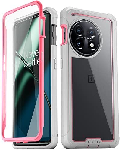 POETIC Guardian Series Hülle Kompatibel mit OnePlus 11 5G 6.7 Zoll, 360 Grad Ganzkörper Schutzhülle, stoßfest, robust, transparent, Bumper case mit eingebauter Displayschutz, Pink/Klar von POETIC