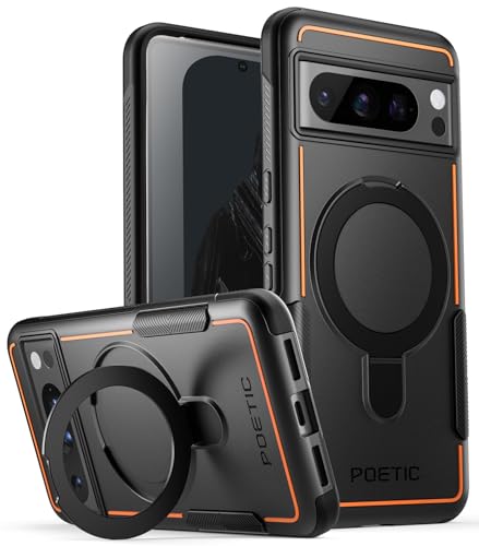 POETIC Neon MagPro Hülle Kompatibel mit Pixel 8 Pro 5G 6,7 Zoll,[Kompatibel mit MagSafe] Dual Layer Heavy Duty Robust Stoßschutz Neue Hülle, Magnetischer Ring Ständer, Schwarz von POETIC