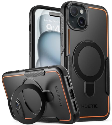 POETIC Neon MagPro Hülle Kompatibel mit iPhone 15 Plus 5G 6,7 Zoll,[Kompatibel mit MagSafe] Dual Layer Robuste Stoßfeste Schutzhülle 2023 Neue Hülle, Magnetischer Ringständer, Schwarz von POETIC