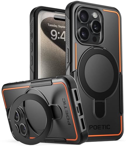 POETIC Neon MagPro Hülle Kompatibel mit iPhone 15 Pro 5G 6,1 Zoll,[Kompatibel mit MagSafe] Dual Layer Robuste Stoßfeste Schutzhülle 2023 Neue Hülle, Magnetischer Ringständer, Schwarz von POETIC