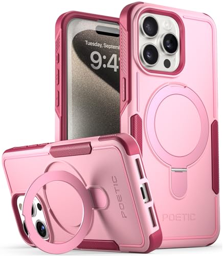 POETIC Neon MagPro Hülle Kompatibel mit iPhone 15 Pro Max 5G 6,7 Zoll,[Kompatibel mit MagSafe] Dual Layer Robuste Stoßfeste Schutzhülle 2023 Neue Hülle, Magnetischer Ringständer, Pink von POETIC
