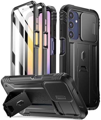 POETIC Revolution Hülle Kompatibel mit Galaxy A25 5G, [Schiebe-Kameraabdeckung], robuste, stoßfeste Ganzkörper-Schutzhülle mit Ständer und integrierter Displayschutz, Schwarz von POETIC