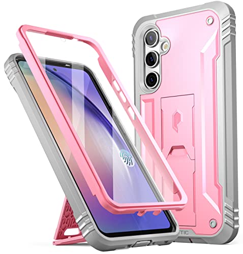 POETIC Revolution Hülle Kompatibel mit Galaxy A54 5G (2023), eingebauter Displayschutz für Arbeitet mit Fingerabdruck-ID, robuste, stoßfeste Ganzkörper-Schutzhülle mit Ständer, Pink von POETIC