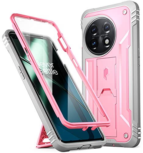 POETIC Revolution Hülle Kompatibel mit OnePlus 11 5G 6,7 Zoll, Ganzkörper Schutzhülle mit Ständer und eingebauter Displayschutz, Robuste, Stoßfeste Outdoor Handyhülle, Light Pink von POETIC