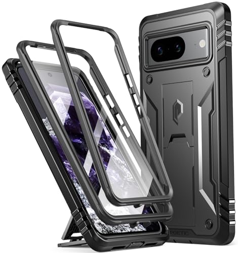 POETIC Revolution Hülle Kompatibel mit Pixel 8 5G 6,2 Zoll, [20 Fuß Mil-Grade Falltest], robuste, stoßfeste Ganzkörper-Schutzhülle mit Ständer und integriertem Displayschutz, Schwarz von POETIC