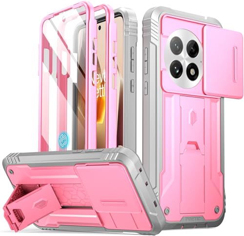 POETIC Revolution Hülle für OnePlus 13 5G, [Schiebe-Kamera-Abdeckung], integrierter Displayschutz [funktioniert mit Fingerabdruck-ID], [2 Frontrahmen] Stoßfeste Ganzkörperhülle mit Ständer, Rosa von POETIC