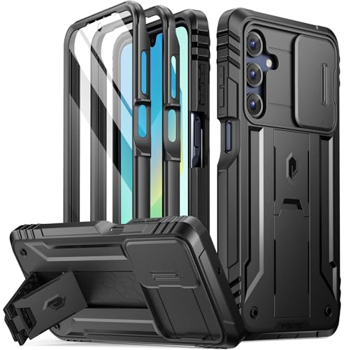 Poetic Revolution-Hülle für Samsung Galaxy A16 5G/4G, [Schiebe-Kameraabdeckung], [20 Fuß Falltest gemäß Militärstandard], stoßfeste Ganzkörper-Hülle mit Ständer und integriertem Displayschutz, Schwarz von POETIC